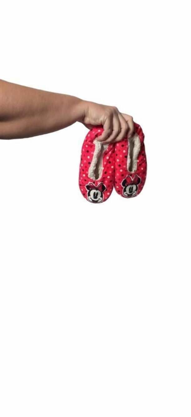 Disney Minnie Mouse Red Polka Dot Fleece Lined Kids Slippers Non-Slip_K17